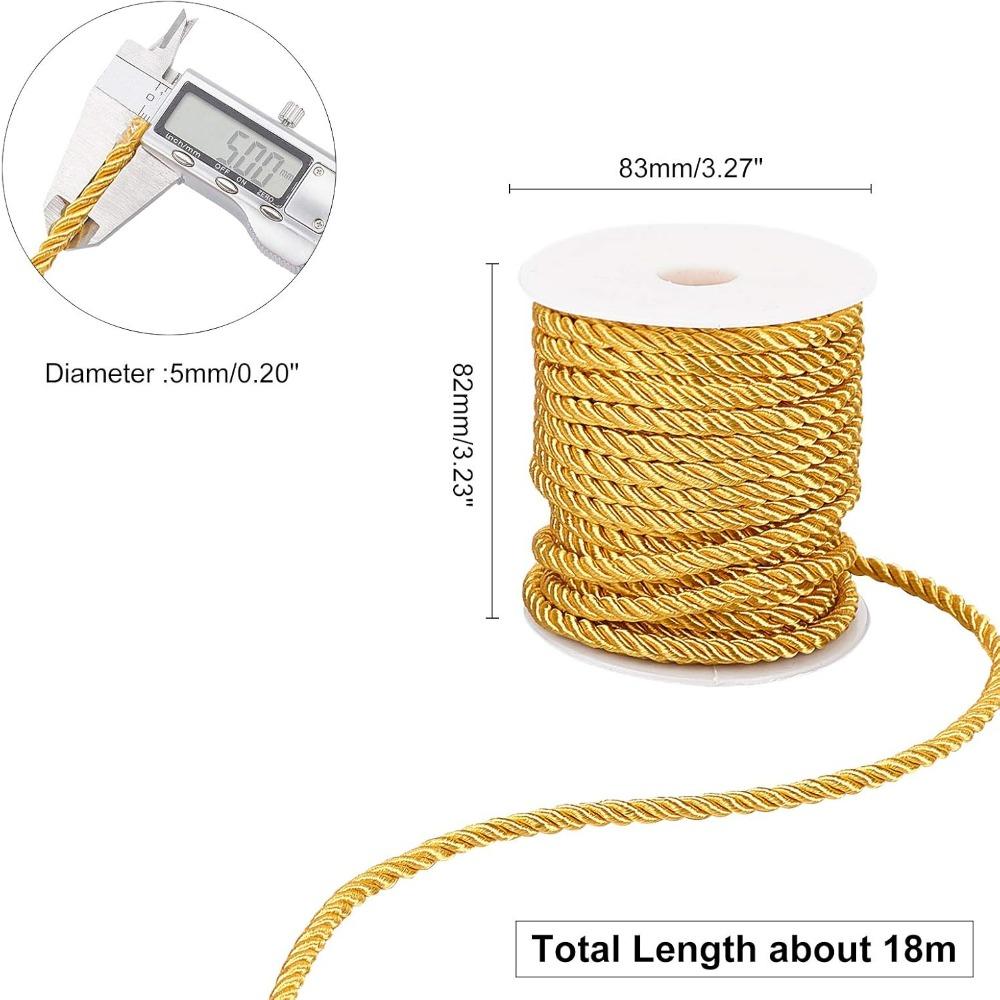1 Roll 59 Feet Gold Cord 5mm T - Cord Trim Twisted ulasan dan harga