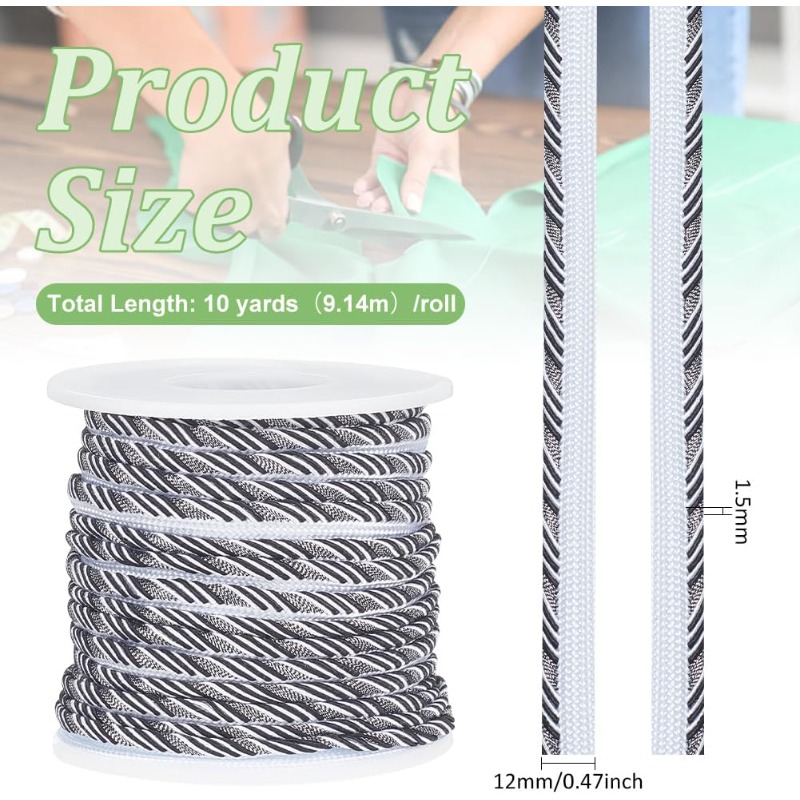 10 Yard Black Twisted Lip Cord - Cord Trim Twisted ulasan dan harga