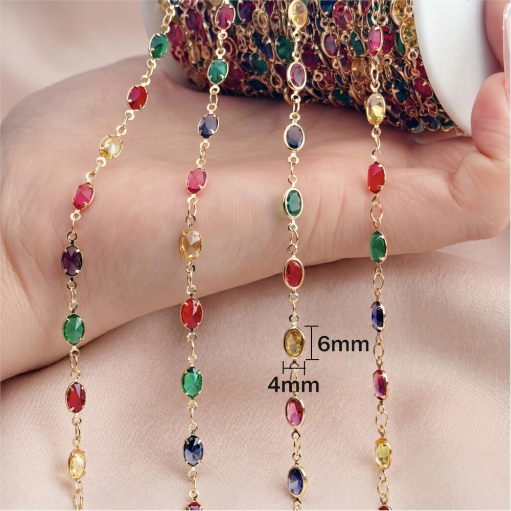 1meter Mix Colored Rectangular - Pearl Trim Chain ulasan dan harga
