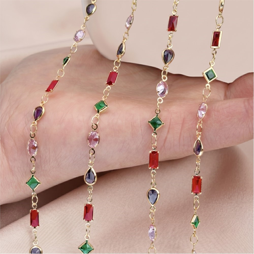 1meter Mix Colored Rectangular - Pearl Trim Chain ulasan dan harga