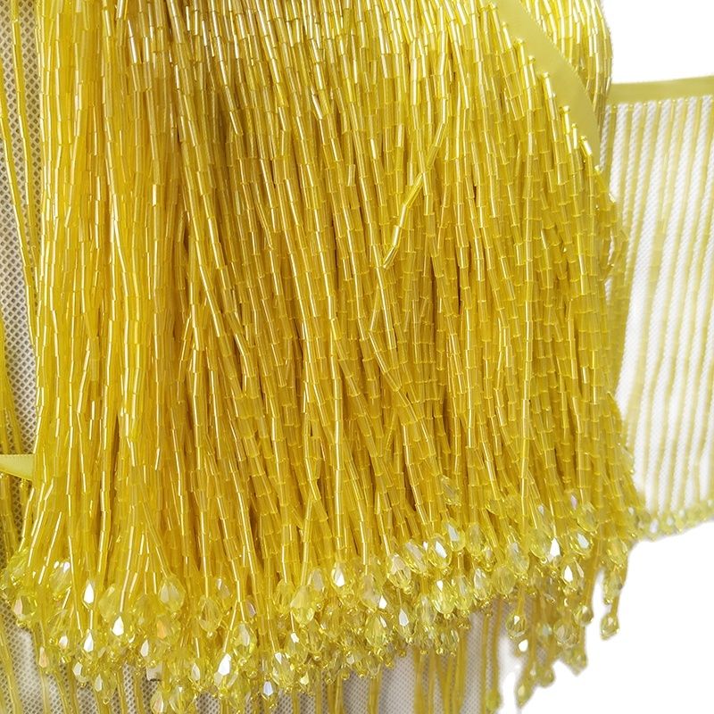6 inches Wide Bugle Beads Crys - Beaded Trim Fringe ulasan dan harga