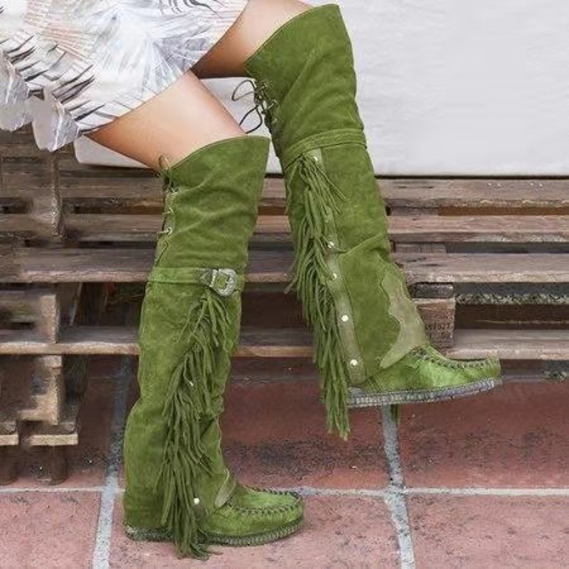 2026 New Womens Over The Knee  - Tassel Fringe Trim ulasan dan harga